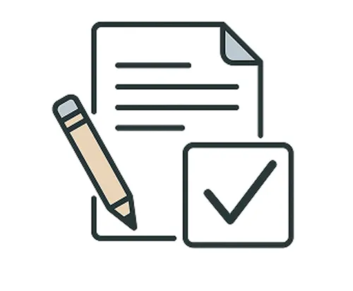 米国ビザ申請書類の作成と内容確認を表すアイコン